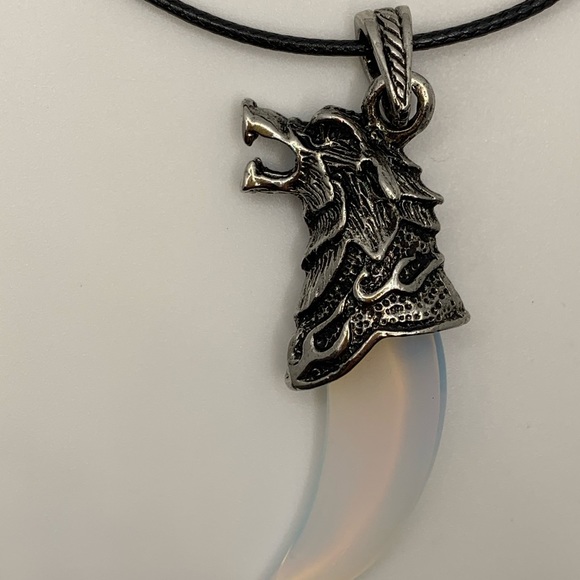 Wolf Tooth Pendant | Mens Crystal Necklace | Opalite Necklace | Boyfriend Gift - Picture 2 of 3